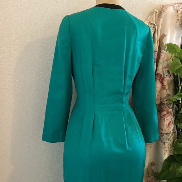 Vintage Dress R&A Collections Green black Trim Collar Neck Front Button Front - Picture 11 of 15